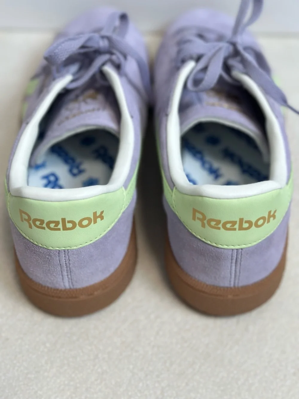 Reebok Lavender Suede Club C Grounds UK Sneakers with Neon Lime Size 10 - Picture 5 of 8
